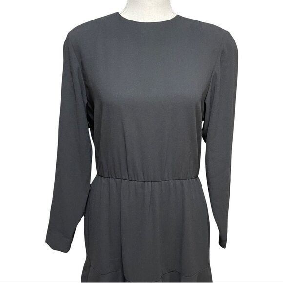 Liz Claiborne Vintage Black Long Sleeve Layered Ruffle Back Button Dress Sz 4 - Picture 3 of 16
